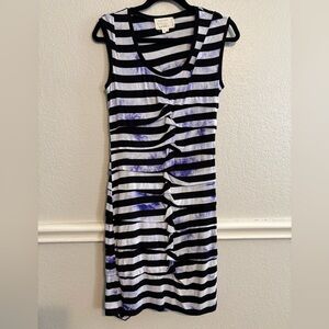 Nicole Miller Artelier Striped Ruched Dress Purple Splash Dye Stripe size Medium